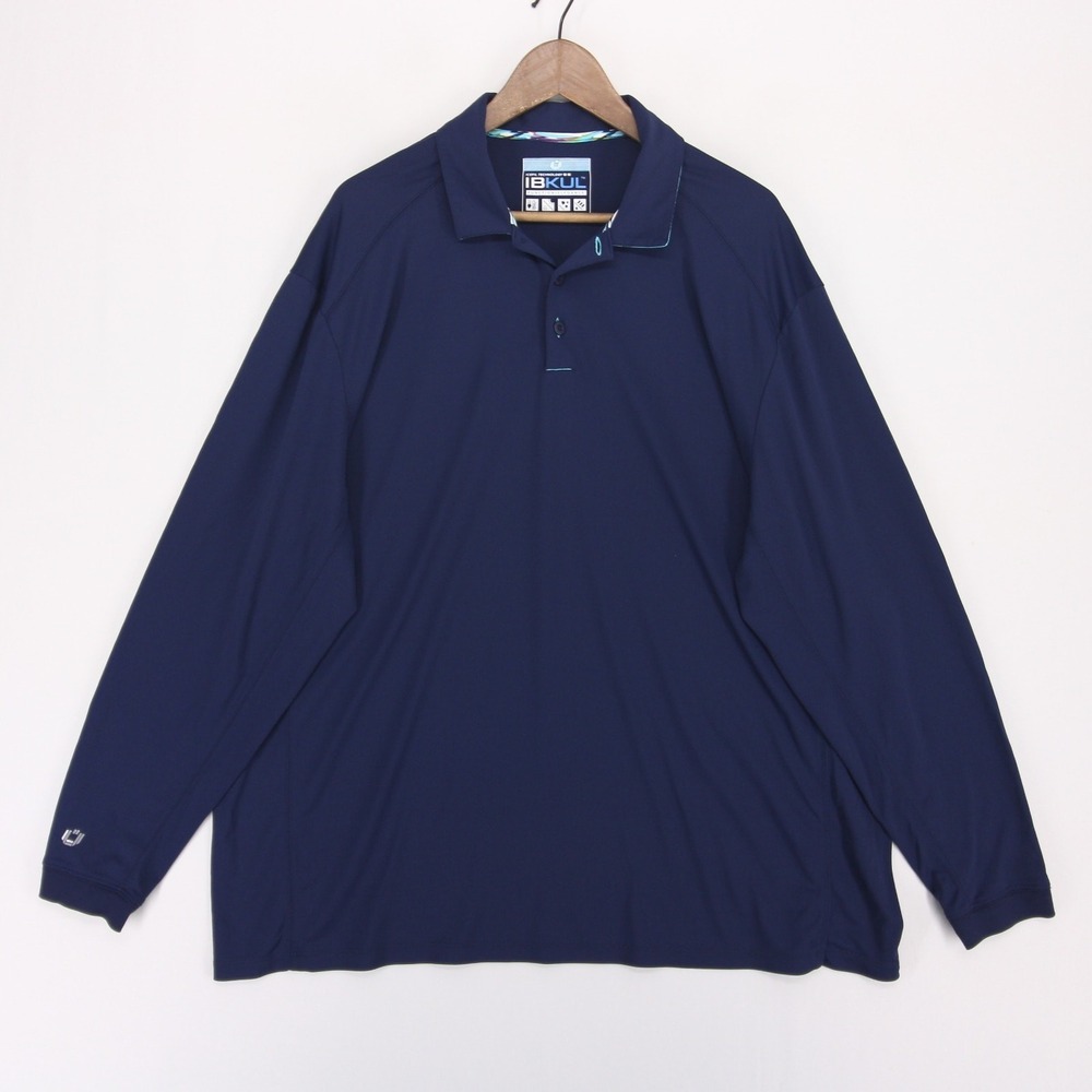 IBKUL Polo Shirt Mens XXL Navy Blue Long Sleeve Icefil Cooling Performance Golf